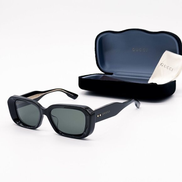 NEW GUCCI GG1531SK 001 SUNGLASSES UNISEX BLACK GOLD OVAL EYEWEAR GUCCI - Picture 1 of 12